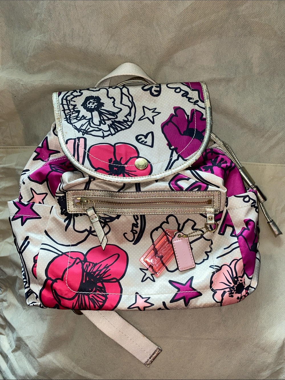 Coach Poppy Graffiti Floral Print Nylon Women's Backpack with Gold-Tone Accents